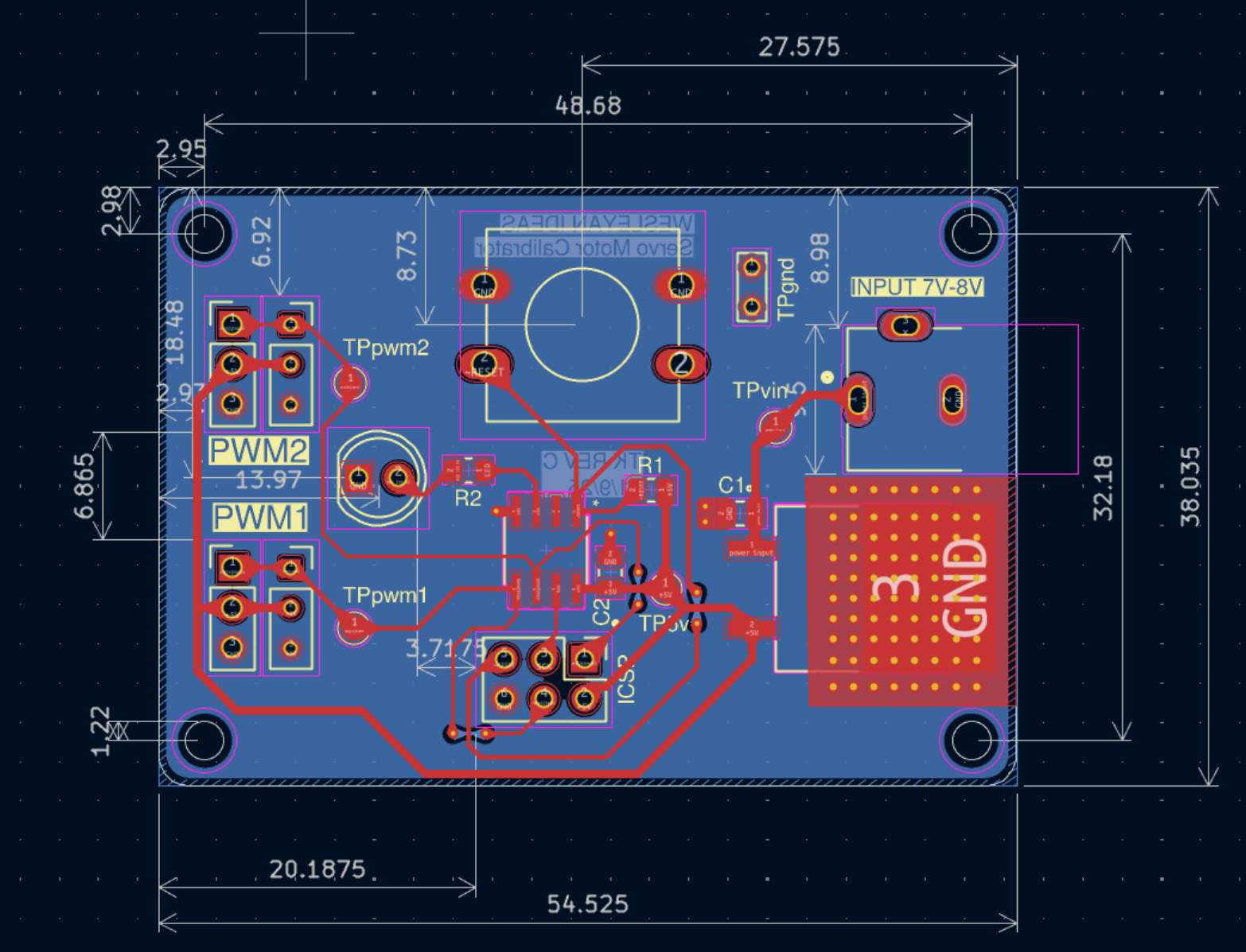 KiCad PCB layout of the Servo Motor Calibrator